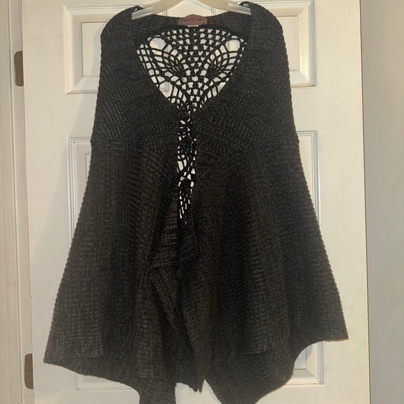 Free People 90s Open Front Knit Cape with Crochet‎ Back Boho Festival One size - Picture 2 of 7